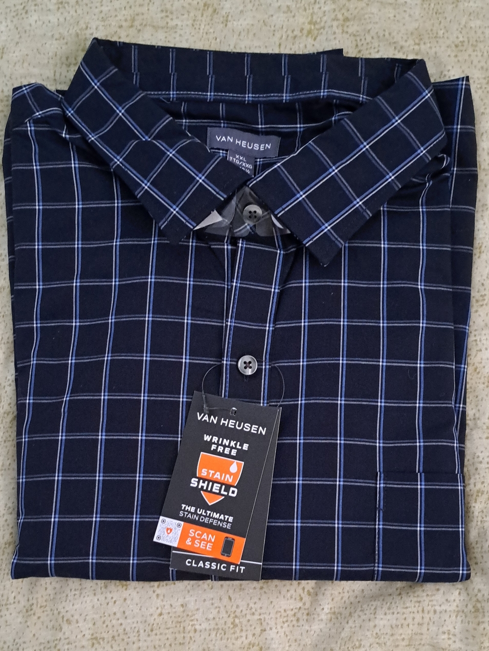 Van Heusen Navy Blue Plaid Button-Down Shirt